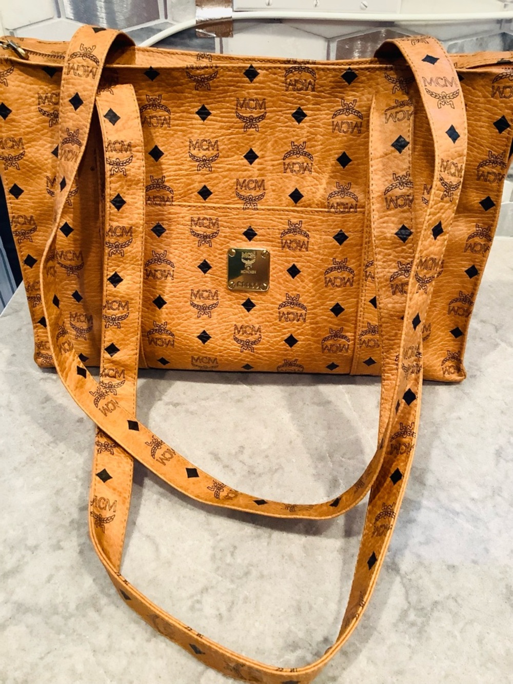 PreLoved MCM Cognac/Black Visetos Logo Tote.Japan Release